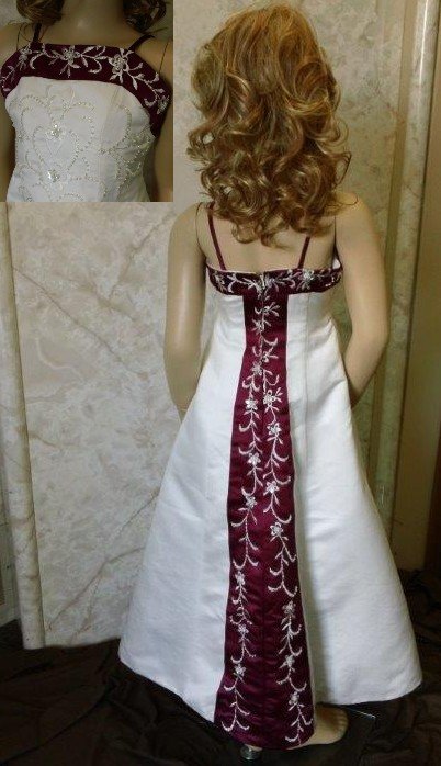 white and raspberry flower girl dress